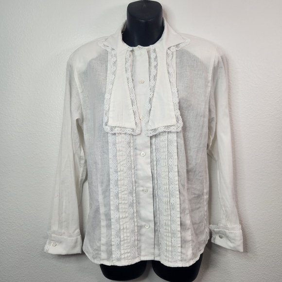 JG Hook Vintage 80s White Lace Trim Romantic Button Down Shirt - Picture 2 of 13